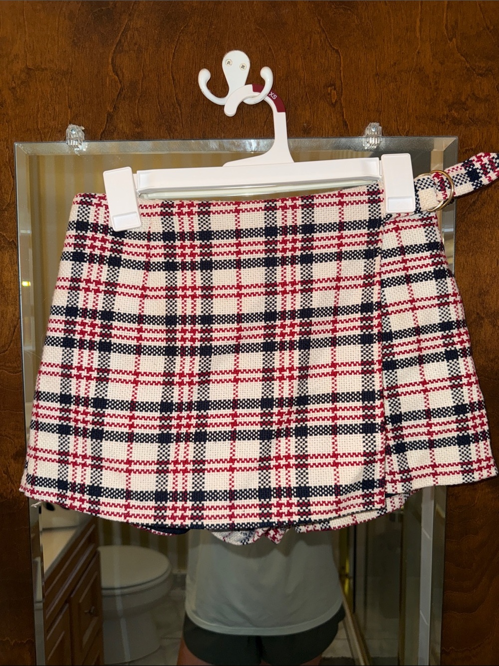 Forever 21 Plaid Mini Skirt with Belt - White, Navy & Red